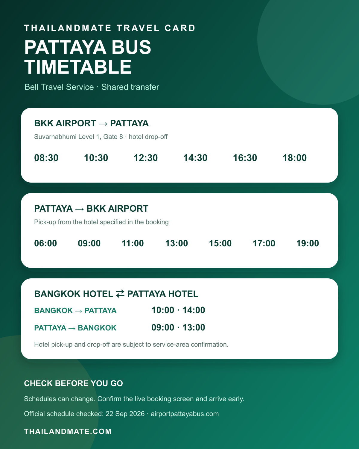 수완나품공항·파타야·방콕 호텔 Bell Travel Service 버스 시간표